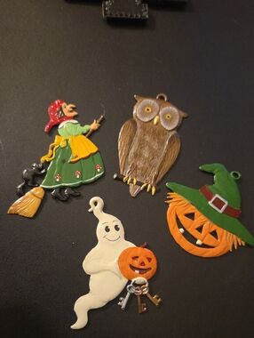 Vintage Wilhelm Schweizer Pewter Halloween Ornaments Set Of Five